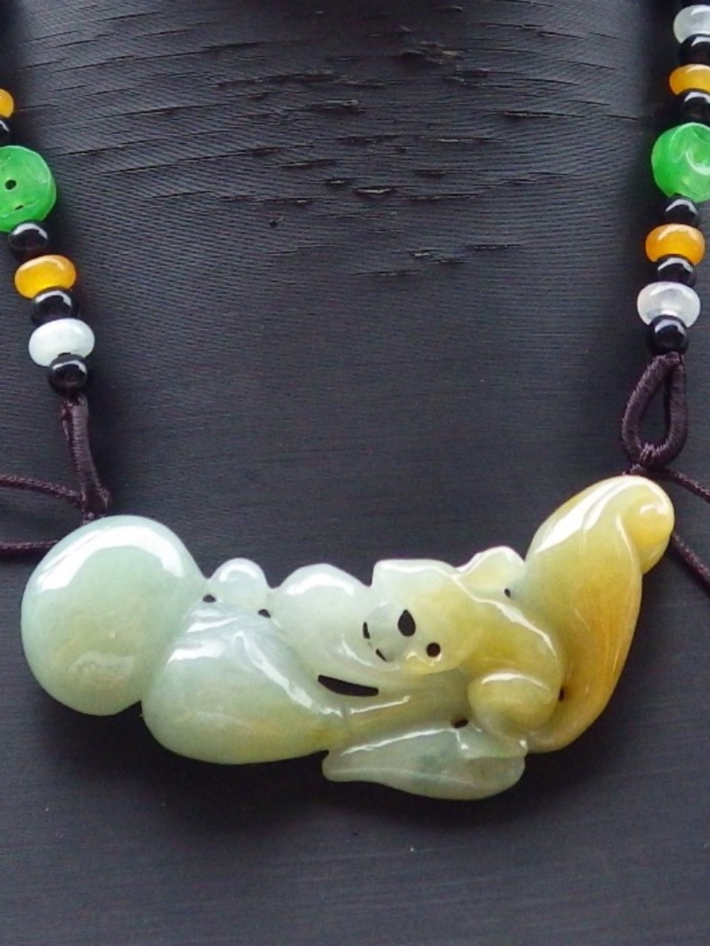 Certified Natural Burma A Jade Jadeite Squirrel Gourd Peach Pendant Necklace